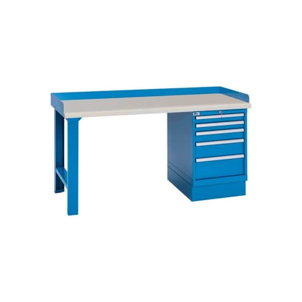 Lista International Industrial Workbench w/Leg, 5 Drawer Cabinet, Butcher Block Top - Blue XSWB22-72BT/BB - main